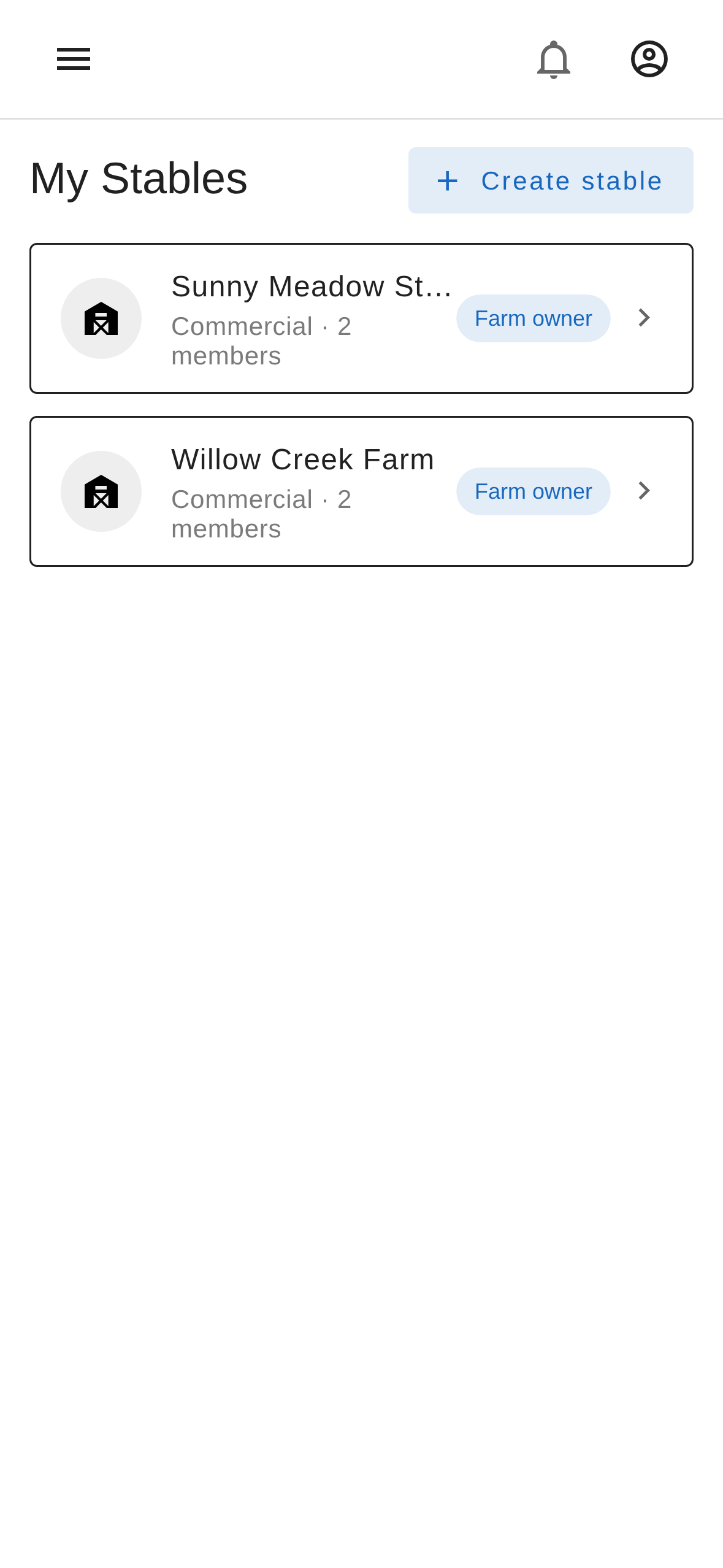 StableUp stables list for a farm owner who runs multiple boarding barns